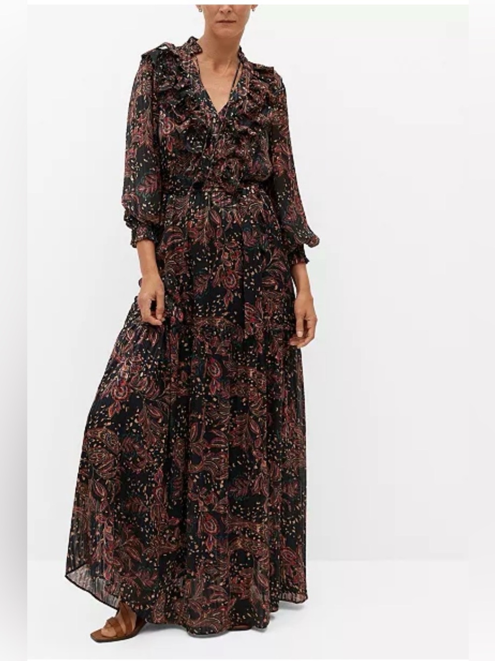 MANGO MNG Paisley Printed Maxi Dress Belted Women's Size 6 8 - Picture 1 of 8